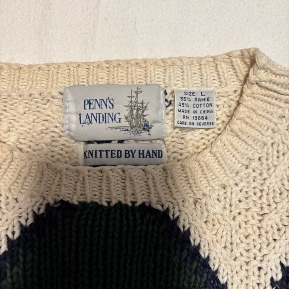 Vintage Penn's Landing Knit Sweater Mens Large Diamond Argyle Pattern Red Green - Picture 8 of 8